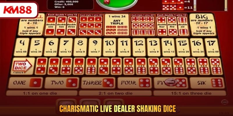 Charismatic live dealer shaking dice