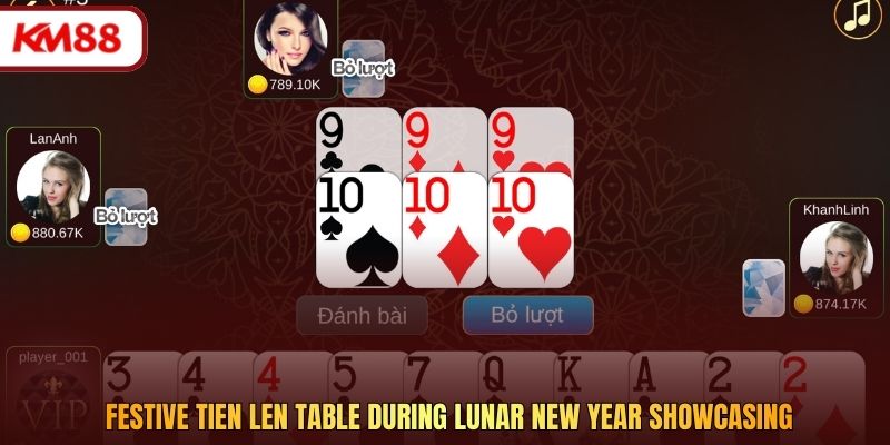 Festive Tien Len table during lunar new year showcasing